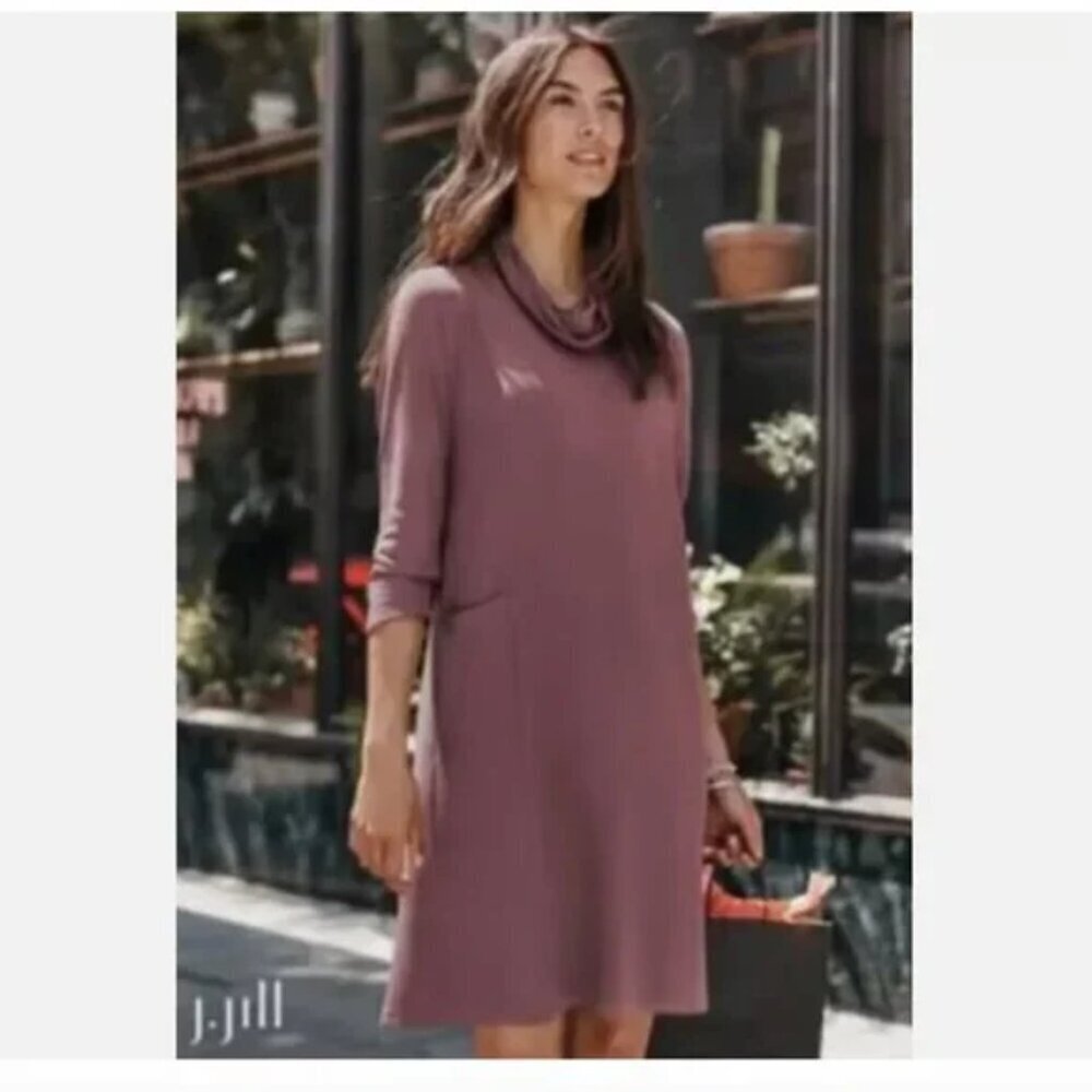 J. Jill Wearever Plum Pocket Cowl Neck Long Sleeve Knee-length Dress 2X